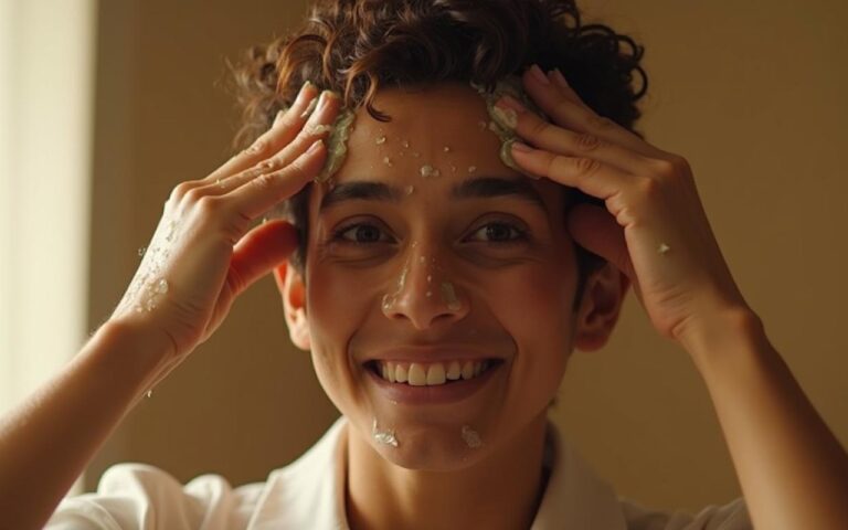 Application d'huile de ricin sur les cheveux pour un soin capillaire naturel.