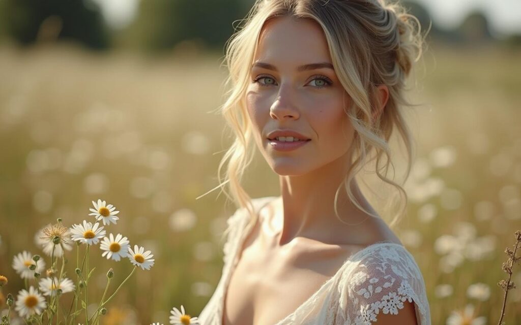 Mariée en robe bohème chic dans un cadre naturel fleuri