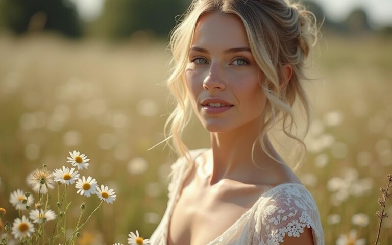 Mariée en robe bohème chic dans un cadre naturel fleuri