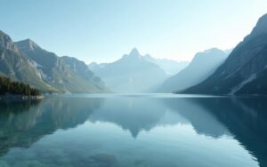 Lac alpin avec reflets des montagnes, paysage naturel des Alpes.