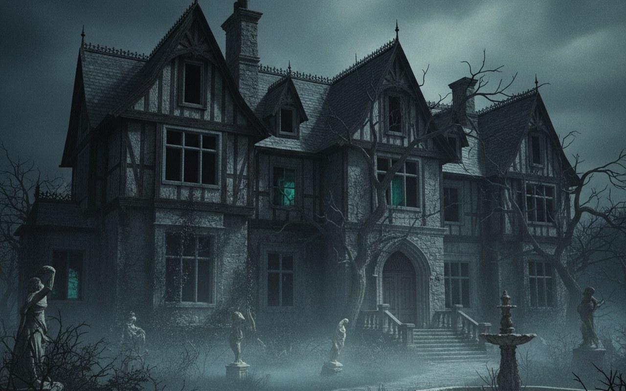 Maison Hill House dans une ambiance sombre et mystérieuse, reflet de l'horreur psychologique.